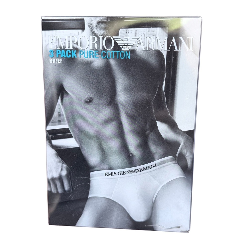 Emporio Armani Mens Size Small 3 Pack Black Gray Blue Pure Cotton Briefs New